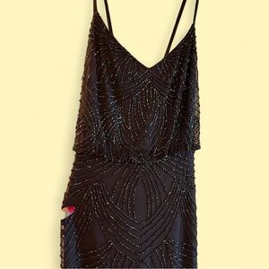 Adrianna Papell Black Beaded Backless Dress